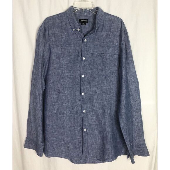 Claiborne Slim Fit Long Sleeve 100%  Linen Shirt‎ Size XL Blue - Picture 1 of 5